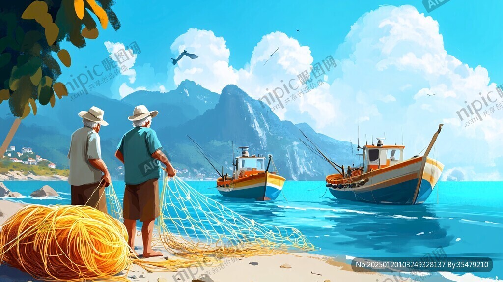 海滨垂钓场景