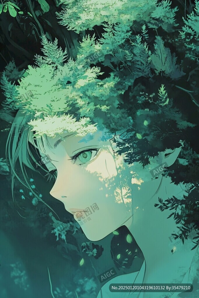 墨绿色女孩插画