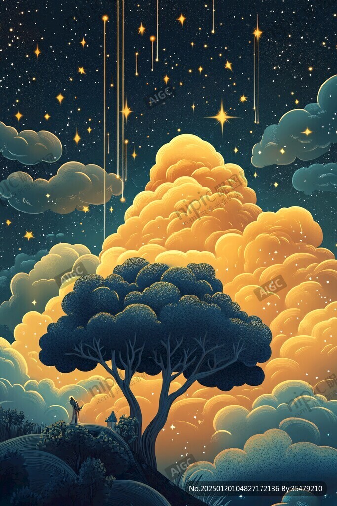 梦幻夜景插画
