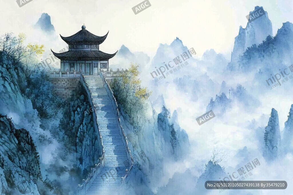 天界晓钟风景插画