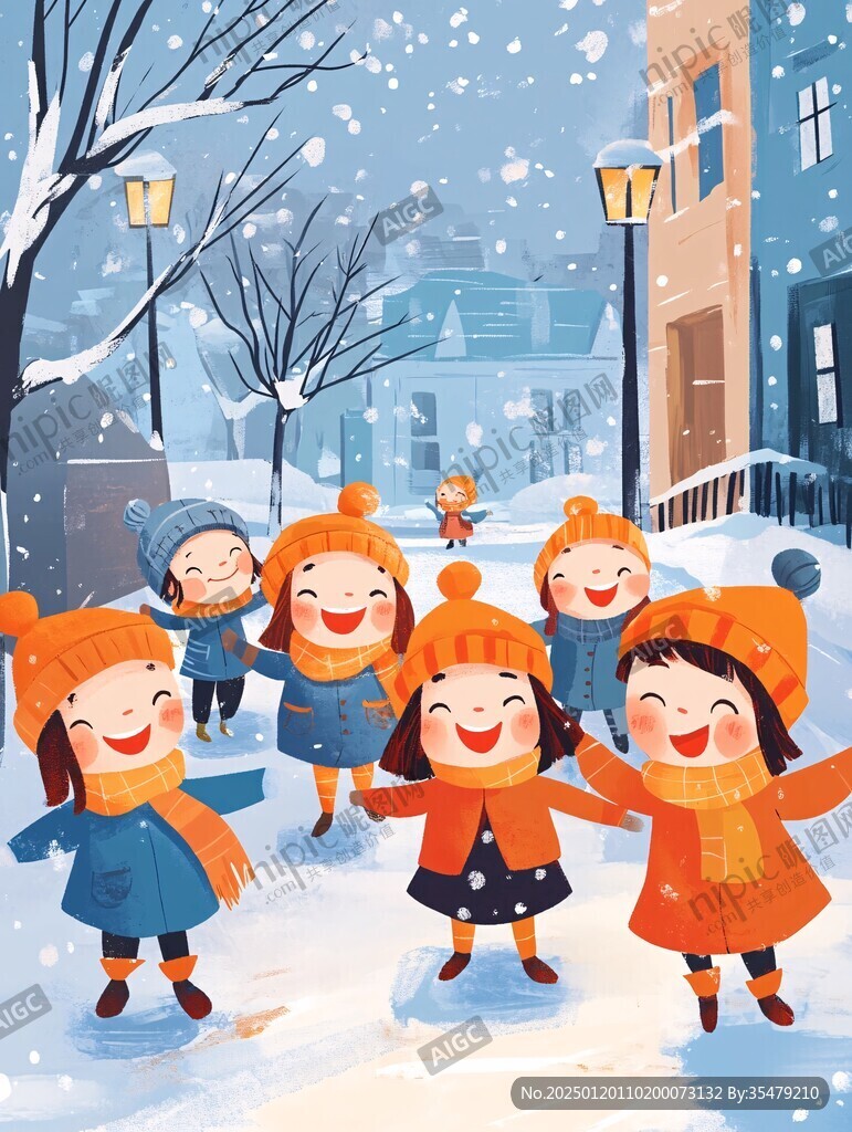 打雪仗插画