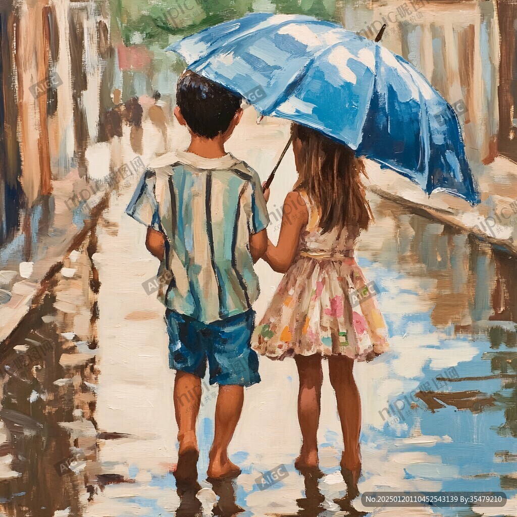 兄妹雨伞