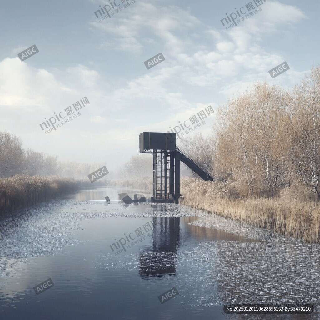 芦苇丛中的水闸
