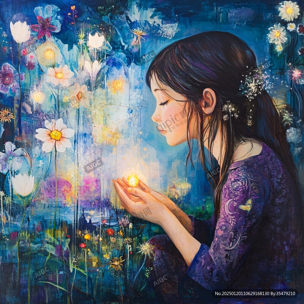 少女祈祷插画