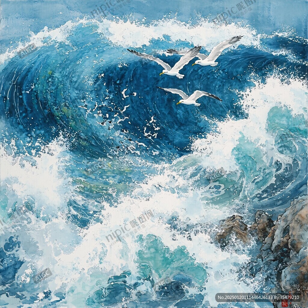 海浪花鸟
