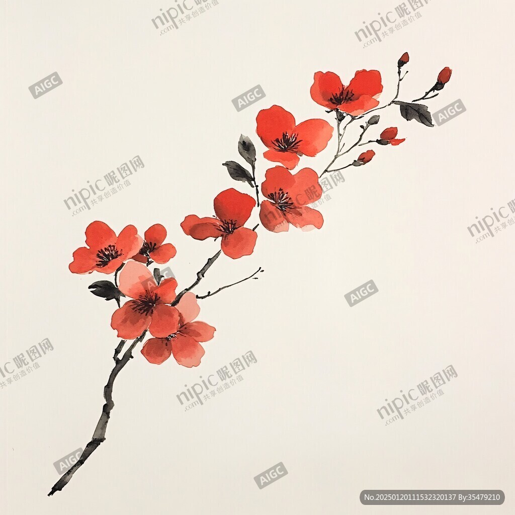 水墨红小红花
