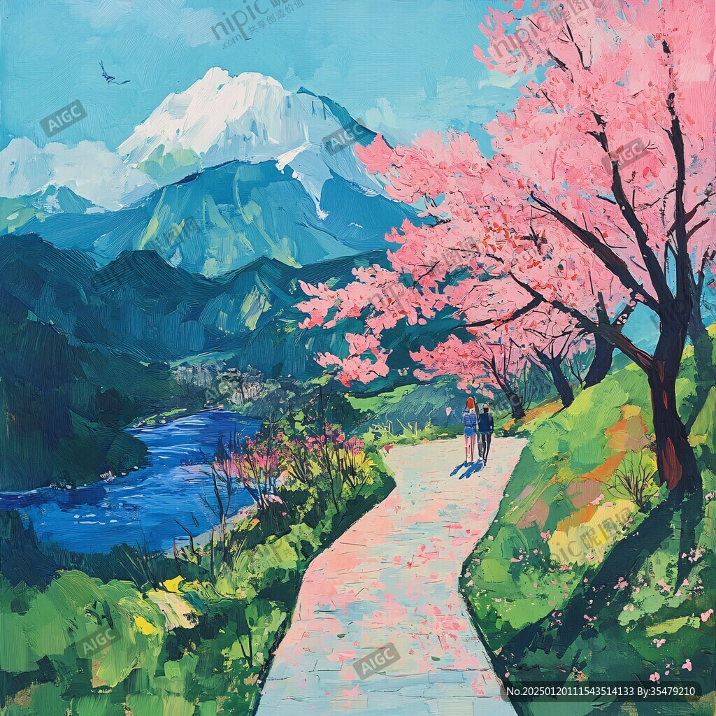 早樱油画