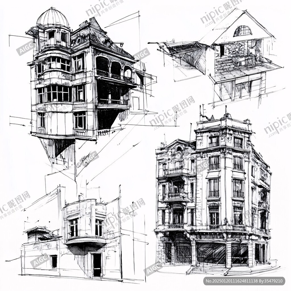 手绘描建筑