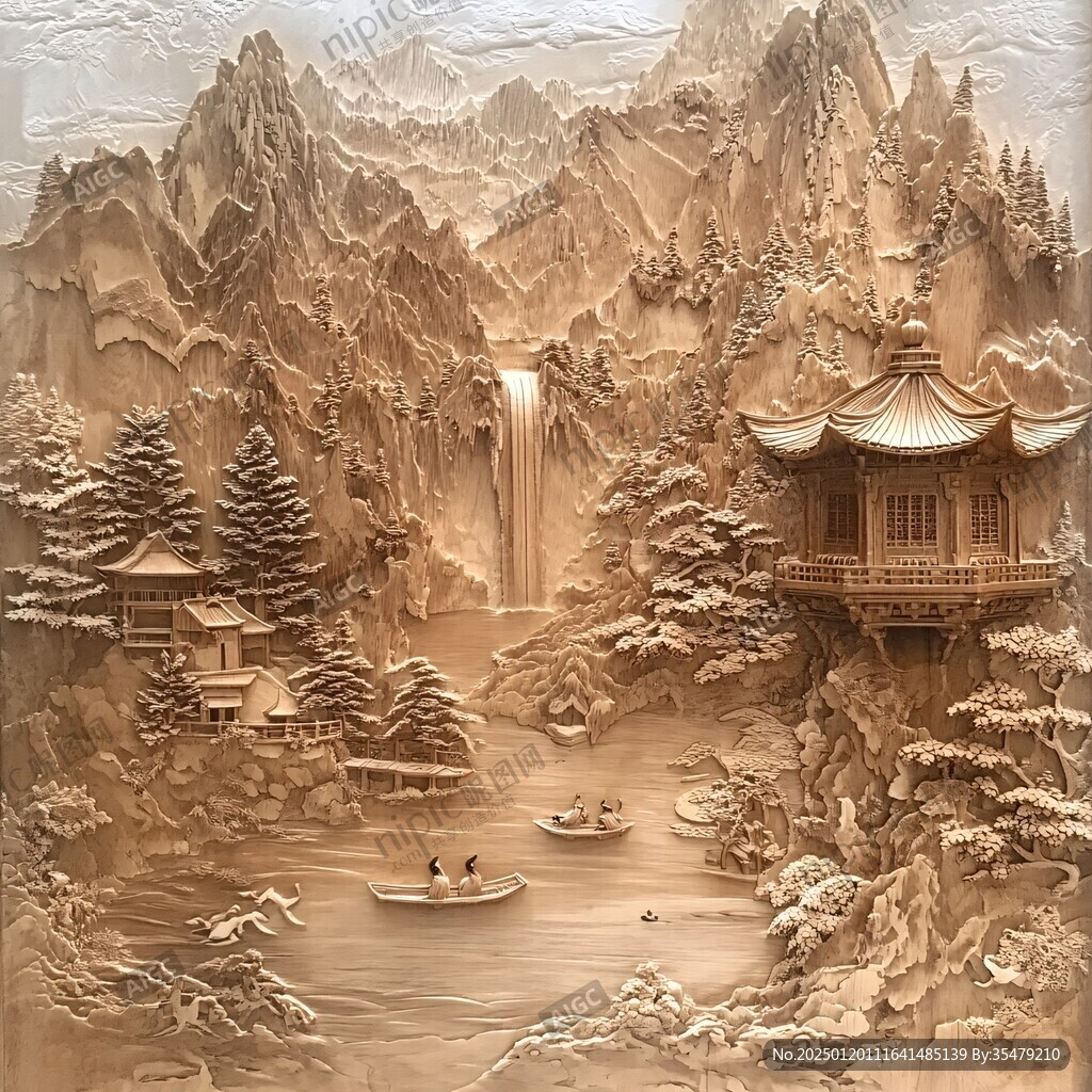 金色浮雕山水
