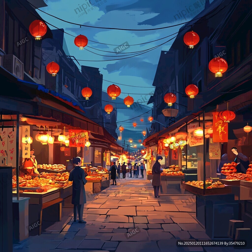 小吃街插画