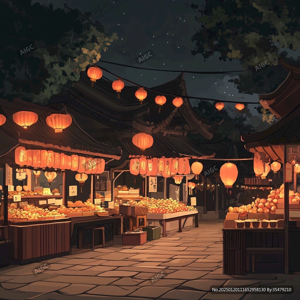 古代集市夜景