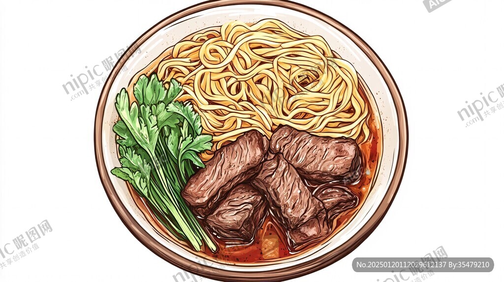 红烧牛肉面插画