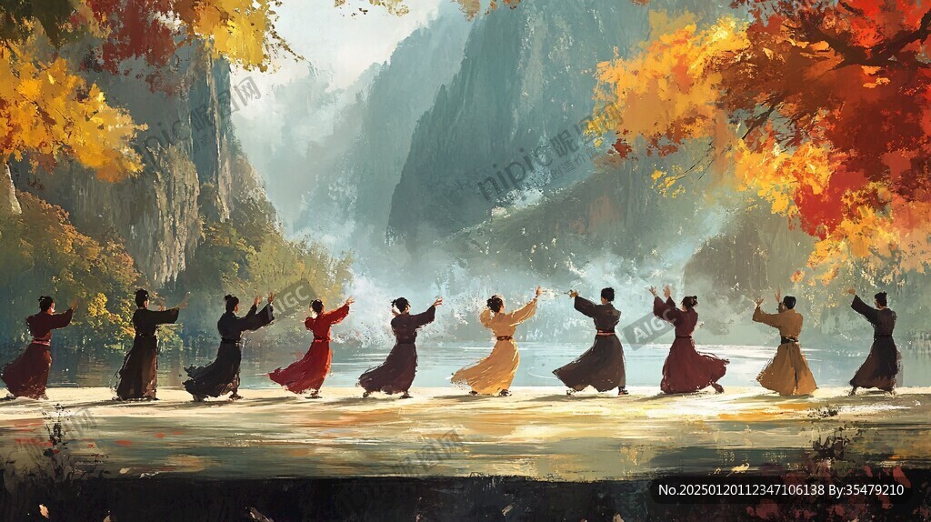 秋天练太极拳的人