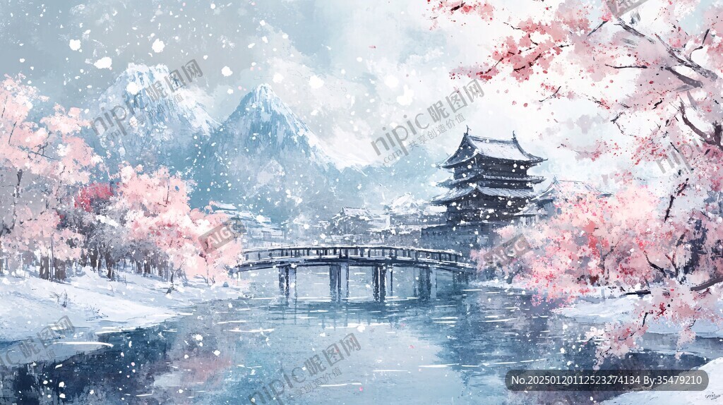 古风山水画断桥残雪