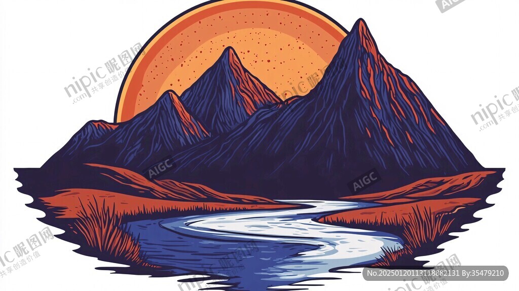 山川河流插画