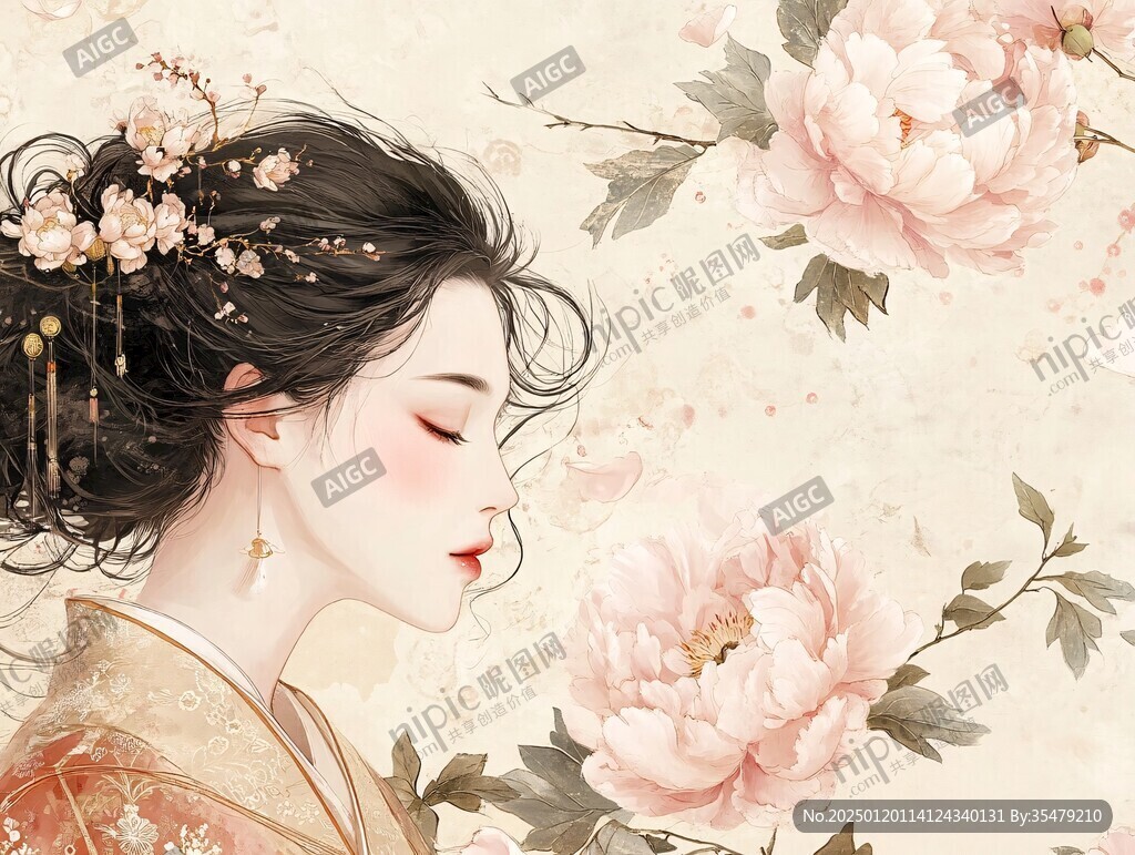 桃花美人插画