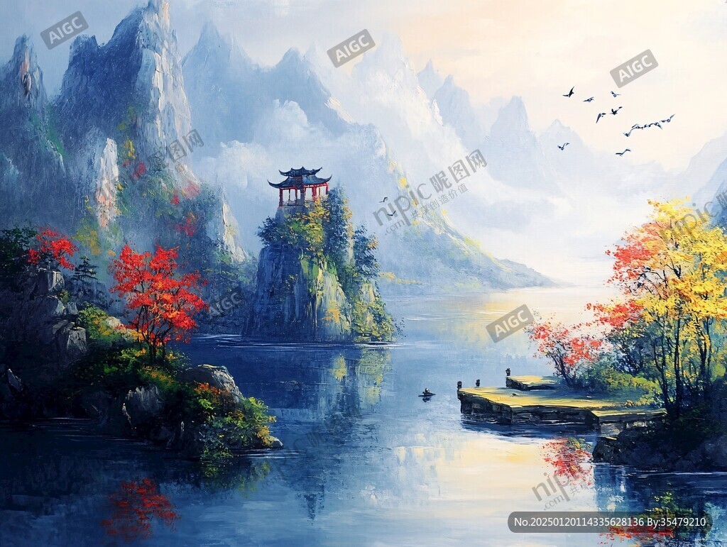 美丽山水风景绘画风景