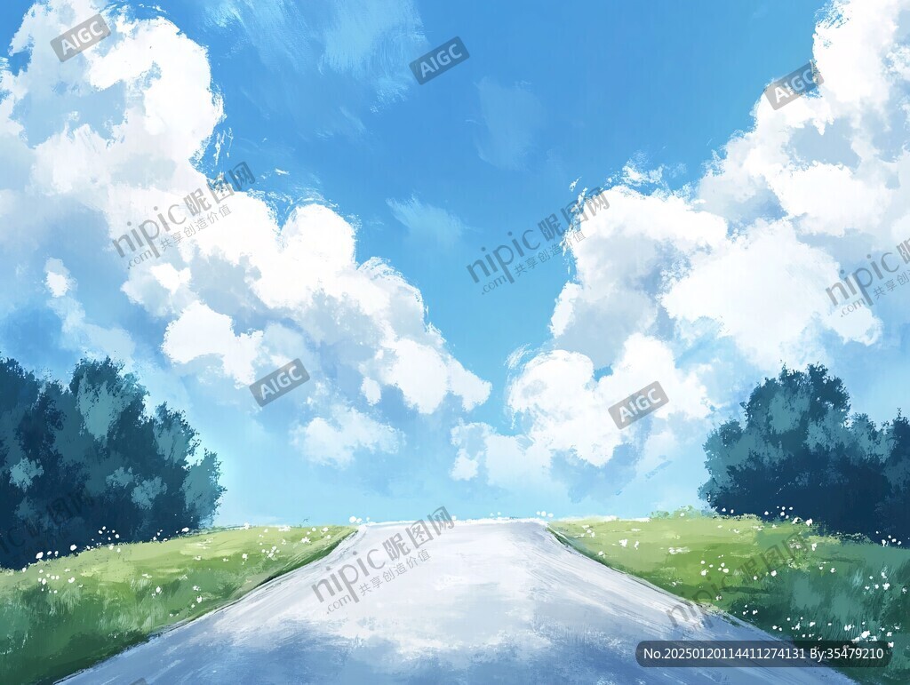 插画蓝天白云