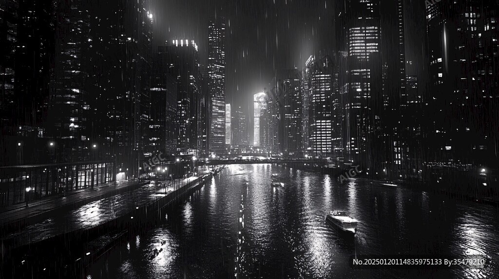 钢铁城市雨天的城市