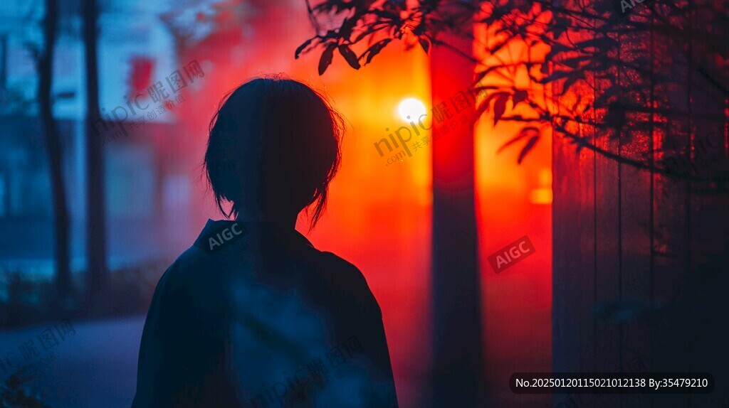 路灯下的人影