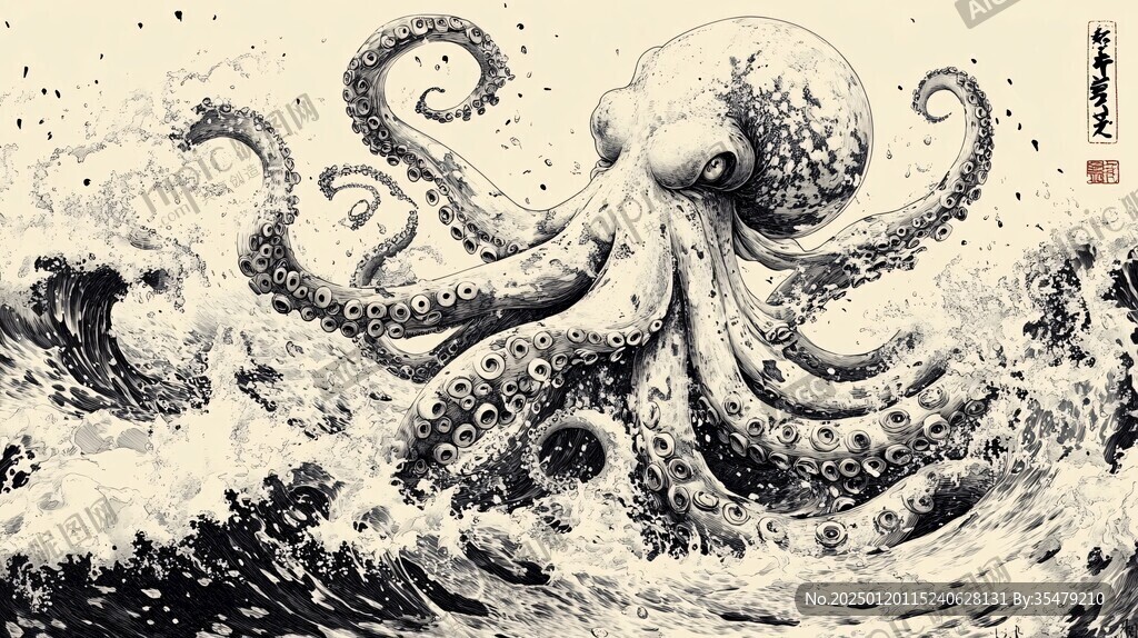 章鱼手绘插画