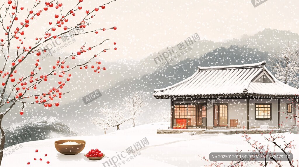 雪景古风插画