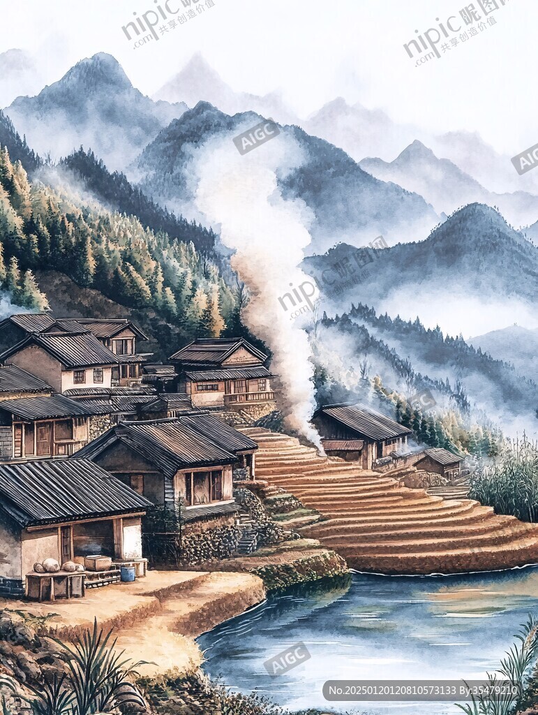 融水县风光插画