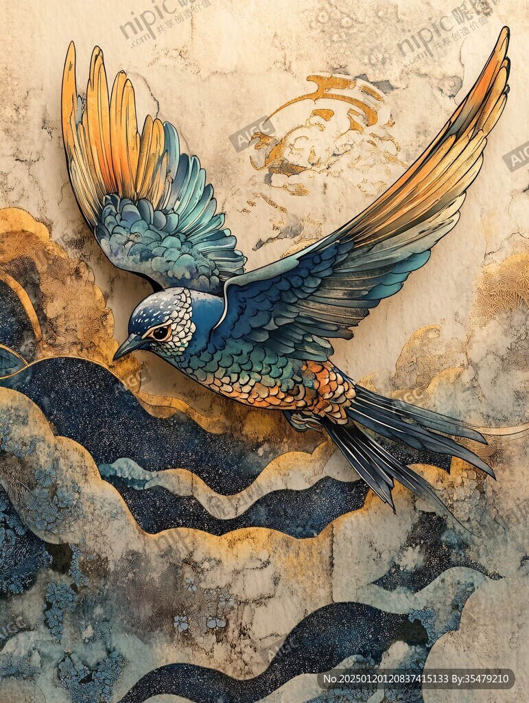 鹦鹉墨绘砖
