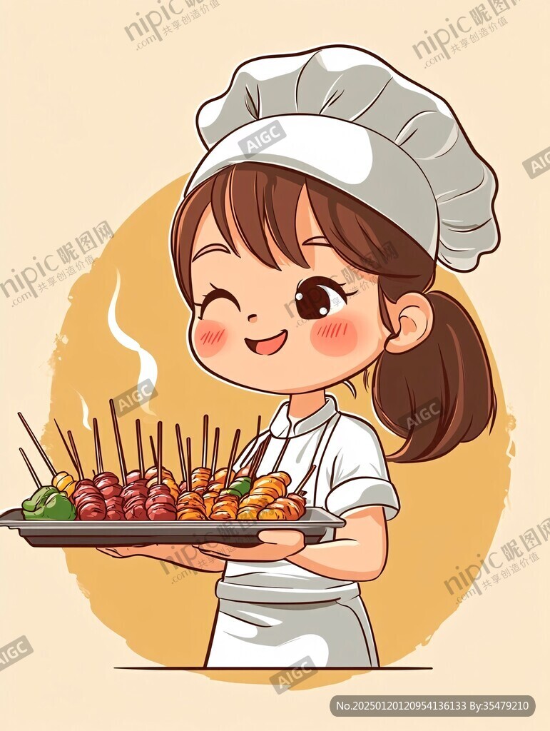 烤鸭肠插画
