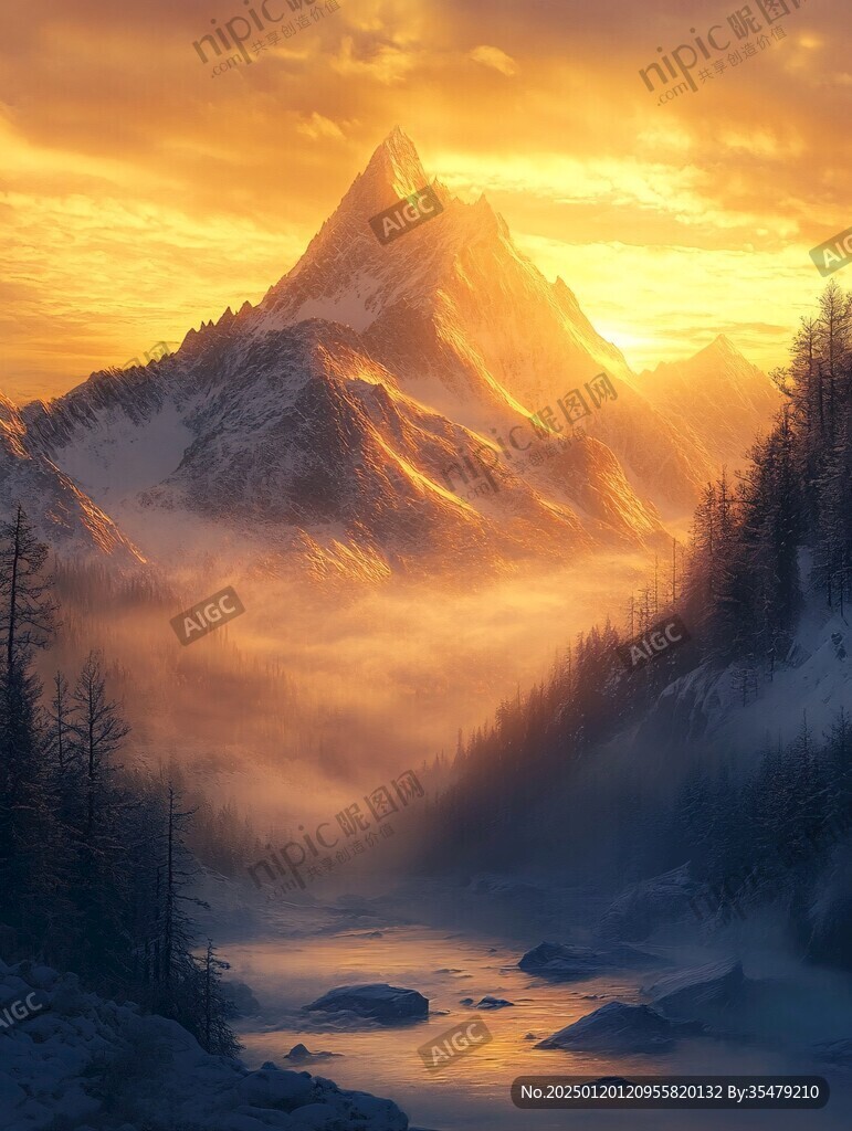 暖调山水风景