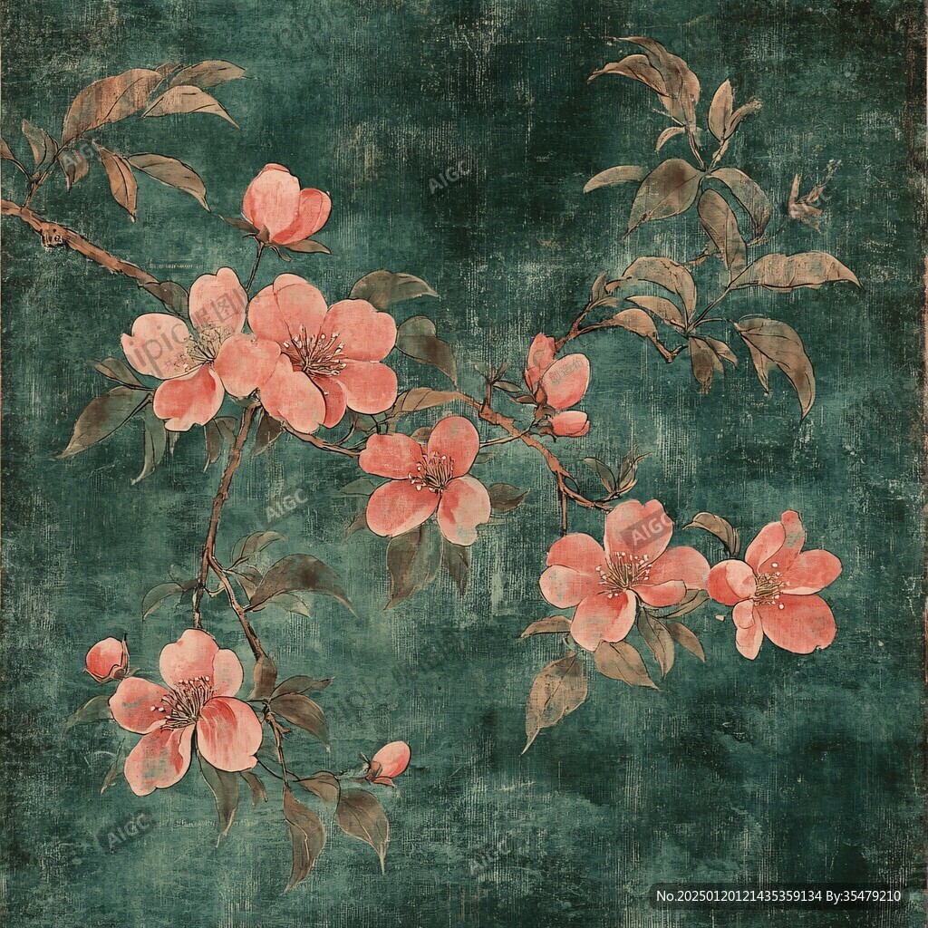 工笔水点桃花