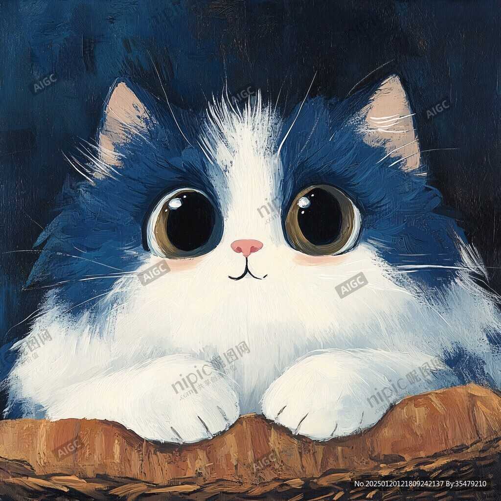 手绘大眼萌猫咪装饰画