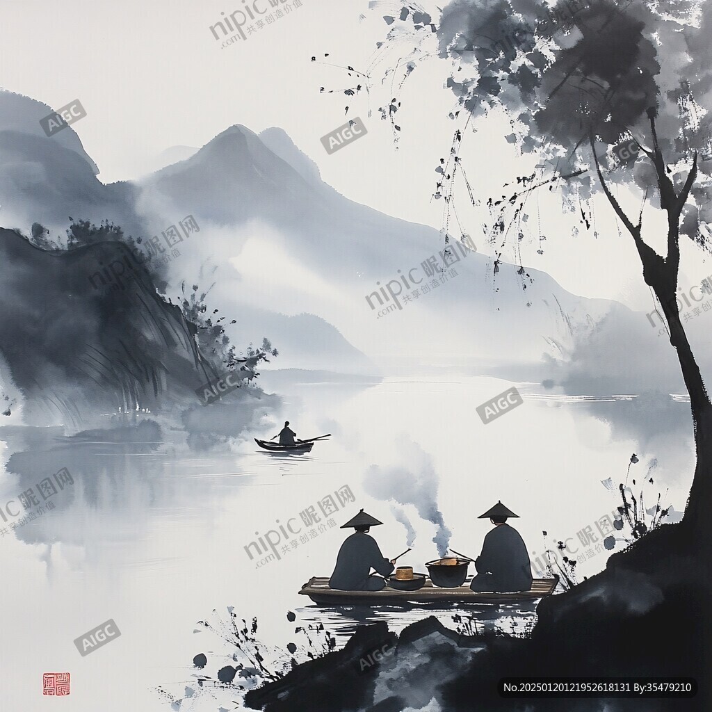 山水行舟插画