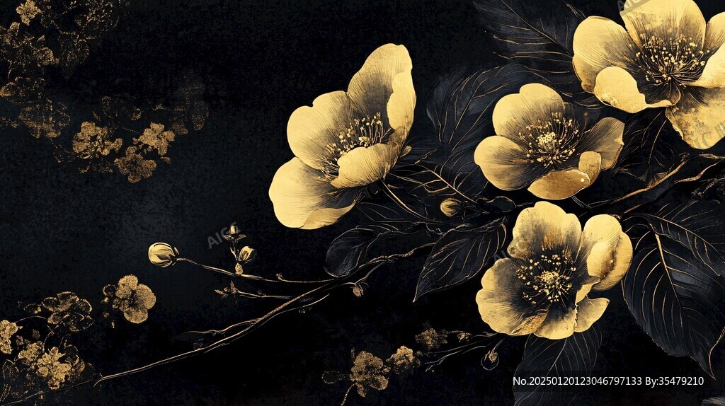轻奢金线花鸟图