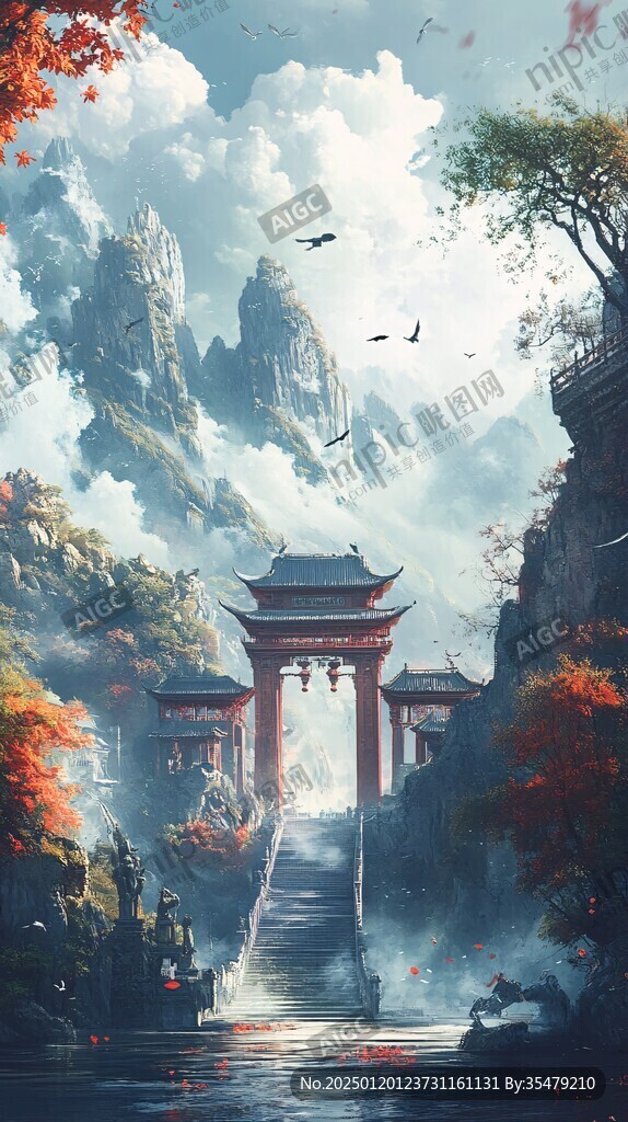 天界晓钟风景插画