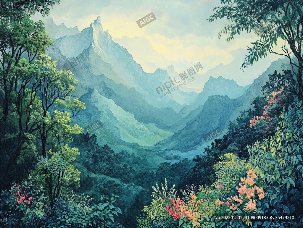 插图油画山水