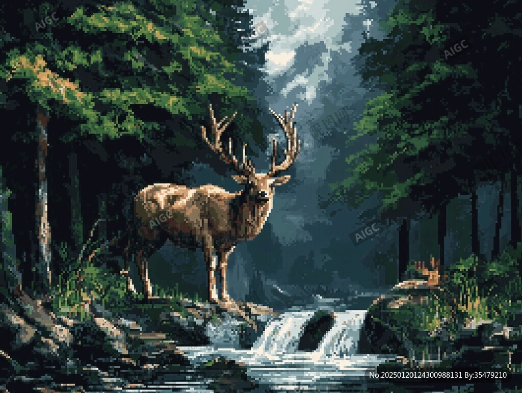 麋鹿风景油画