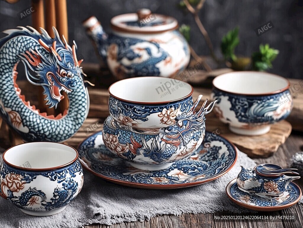 金龙陶瓷茶壶茶杯