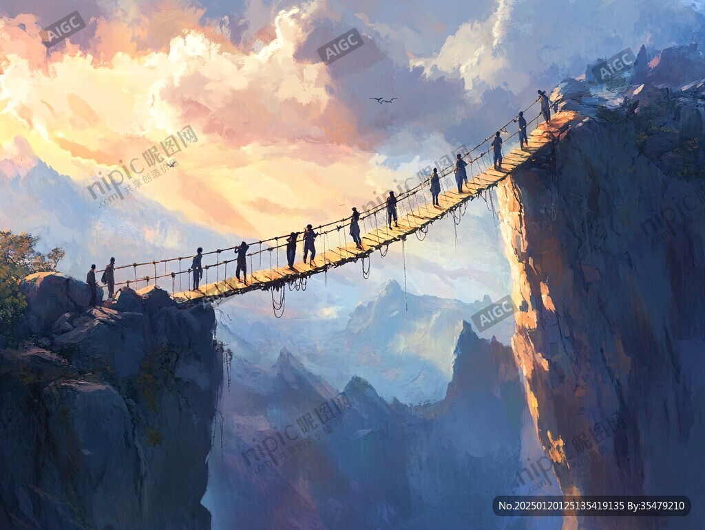 铁索桥插画