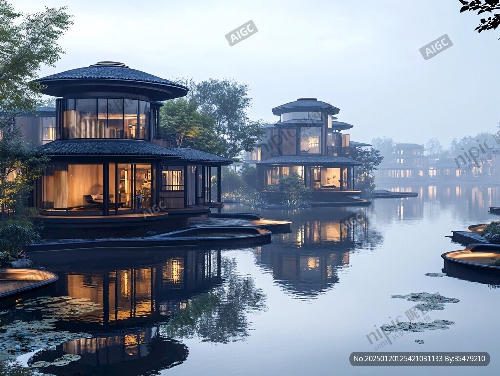 新中式别墅湖景地产