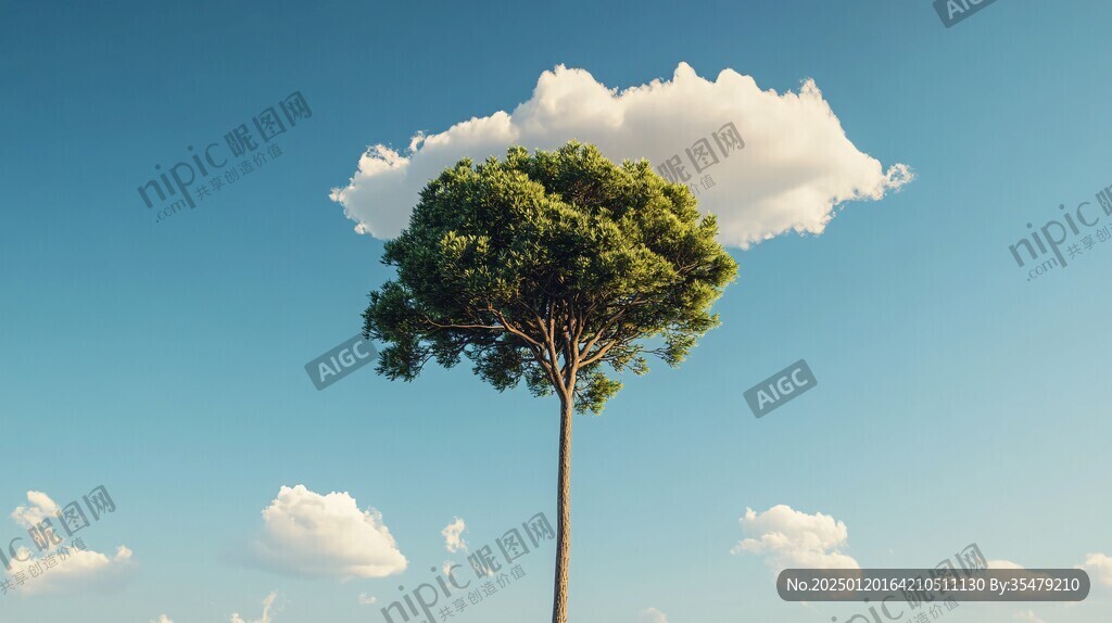 蓝天白云绿茵茵大树