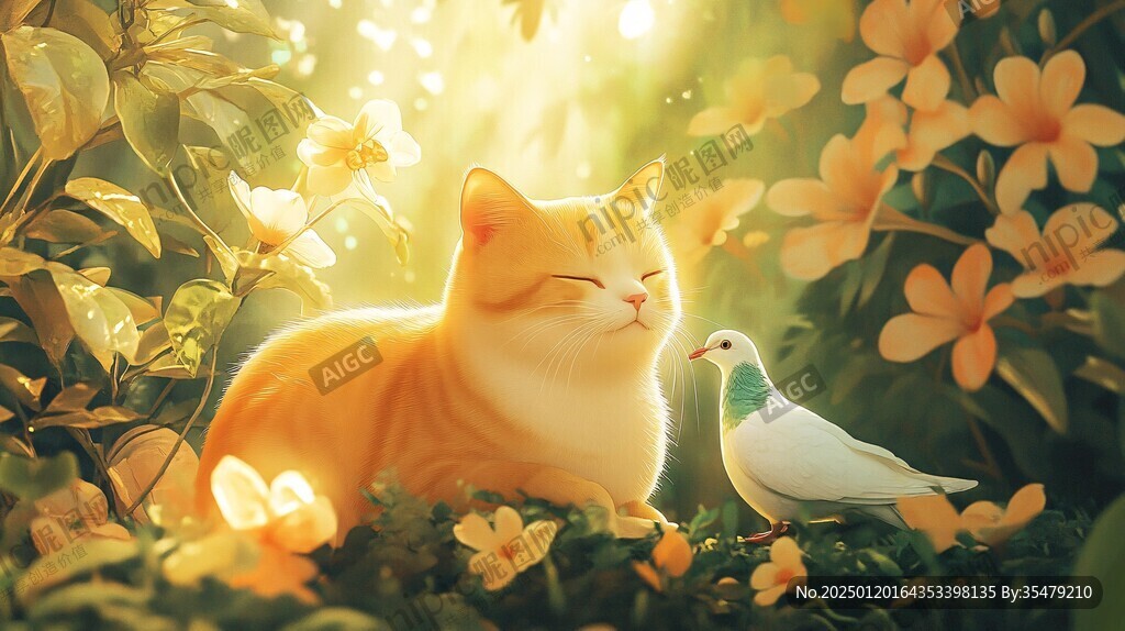 晒太阳的猫插画