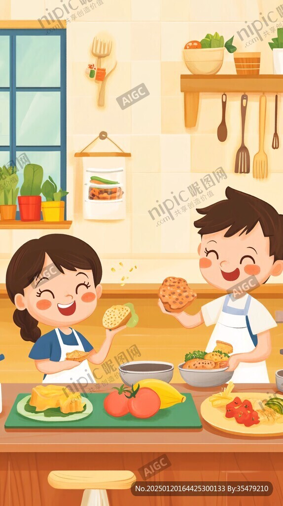 做美食男孩插画