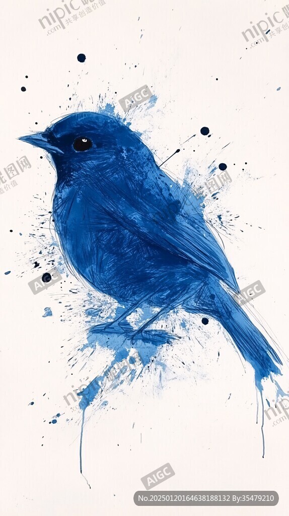 蓝雀水彩画装饰画