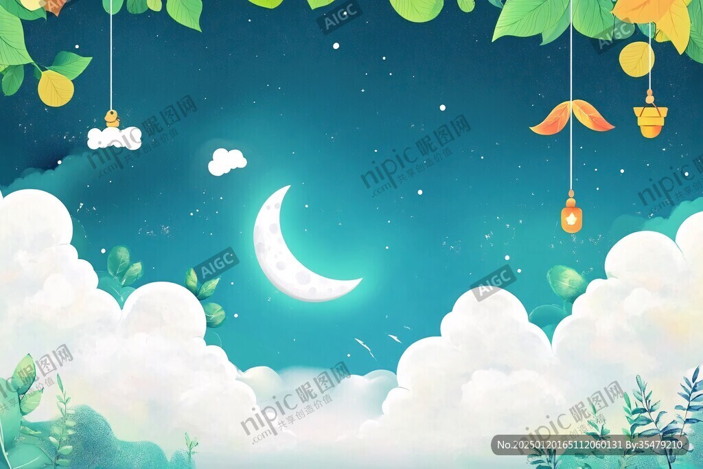 夜晚手绘插画背景