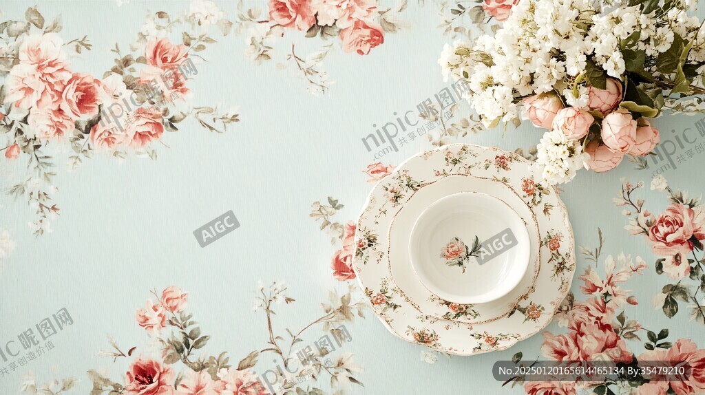 鲜花石纹餐桌桌面摆设