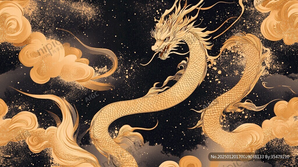 龙年烫金插画