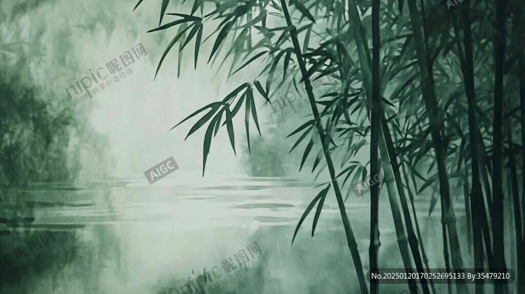 意境竹林山水画