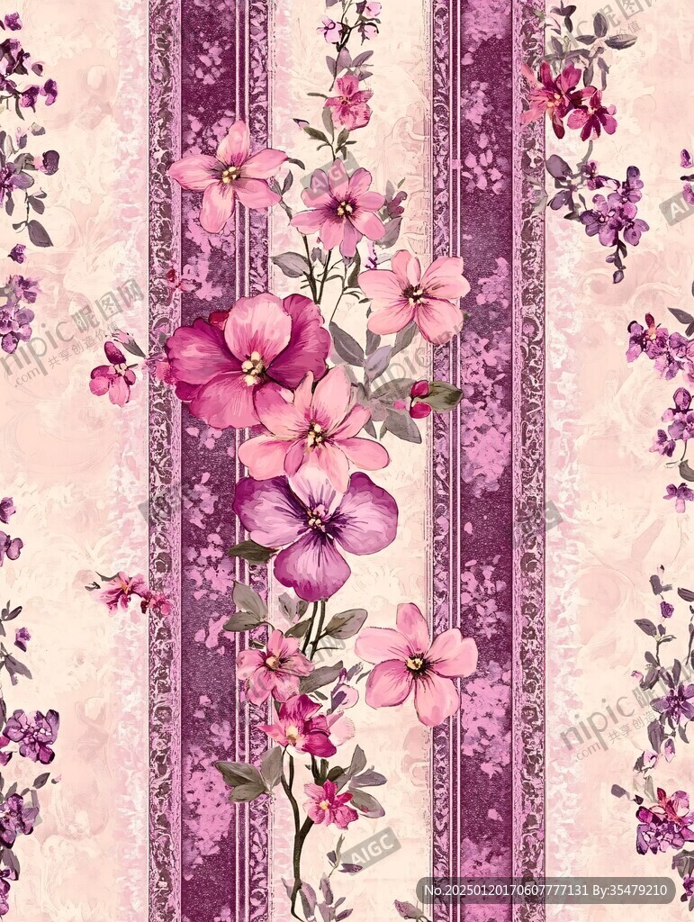 粉色手绘设计花布图案