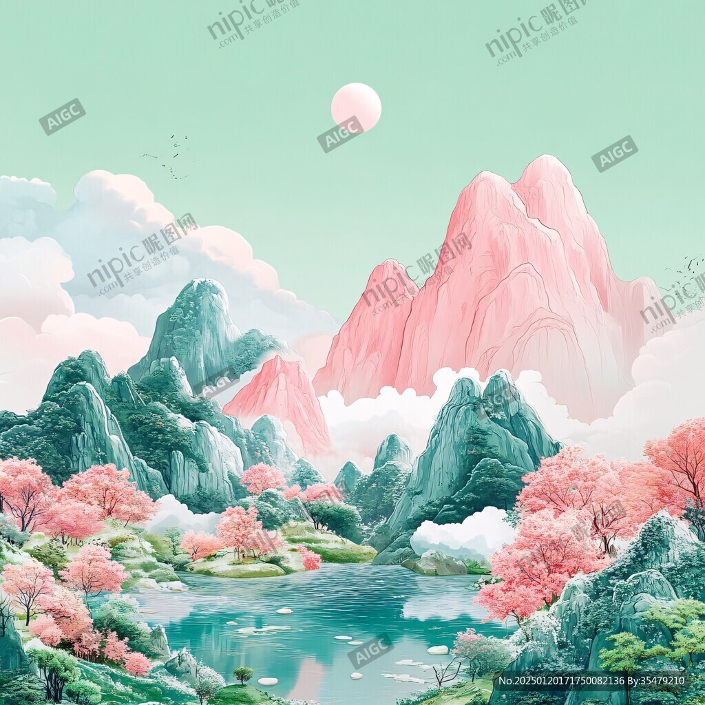 山水仙景插画